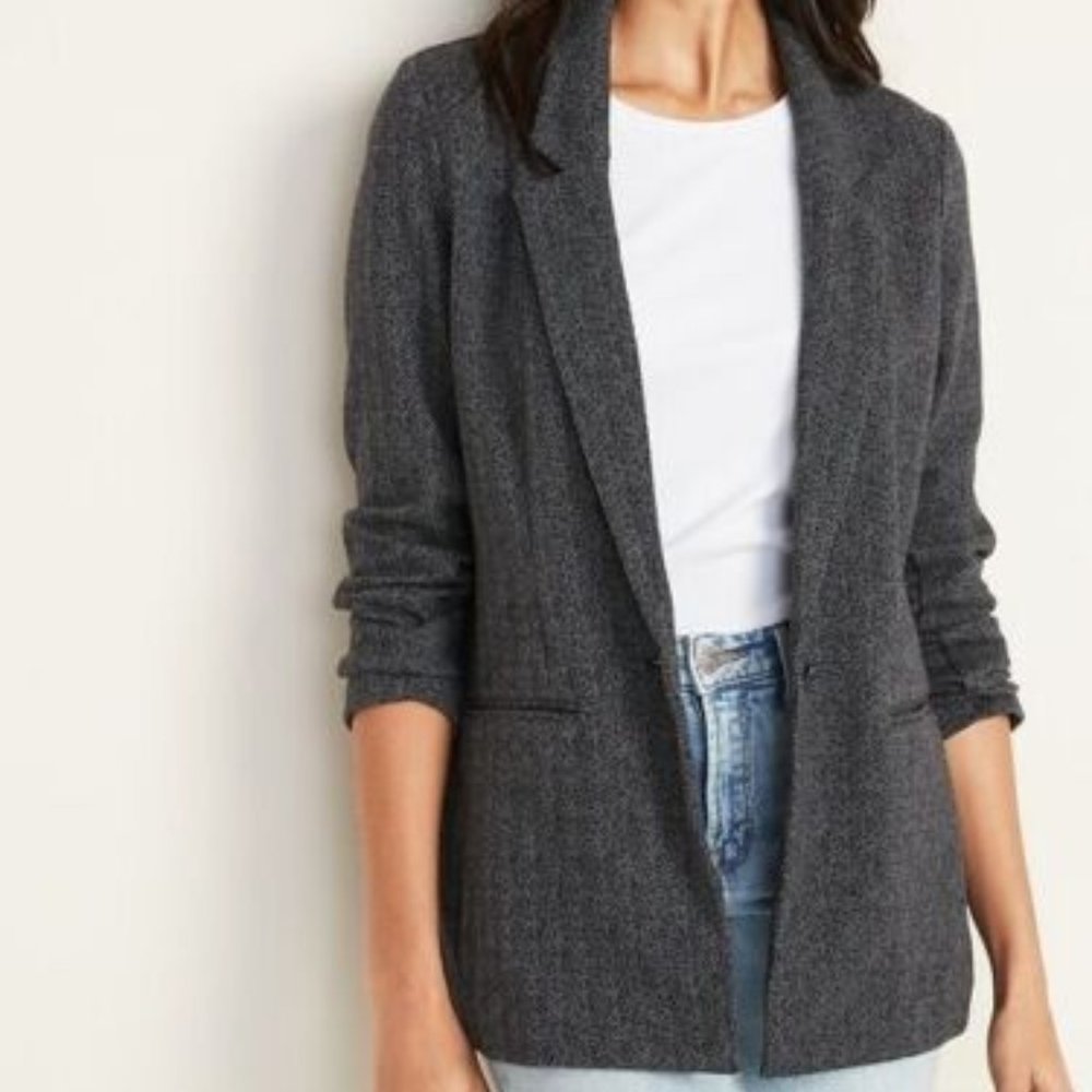 Old Navy Patterned Boyfriend Blazer for Women - Herringbone